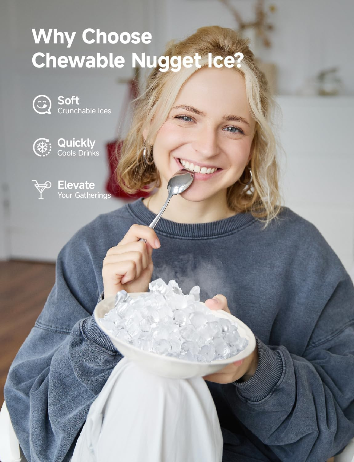 Limited Time 50% Discount | 40Lbs/24H Countertop Nugget Ice Maker, Self‑Cleaning Portable Ice Machine for Home Kitchen Office