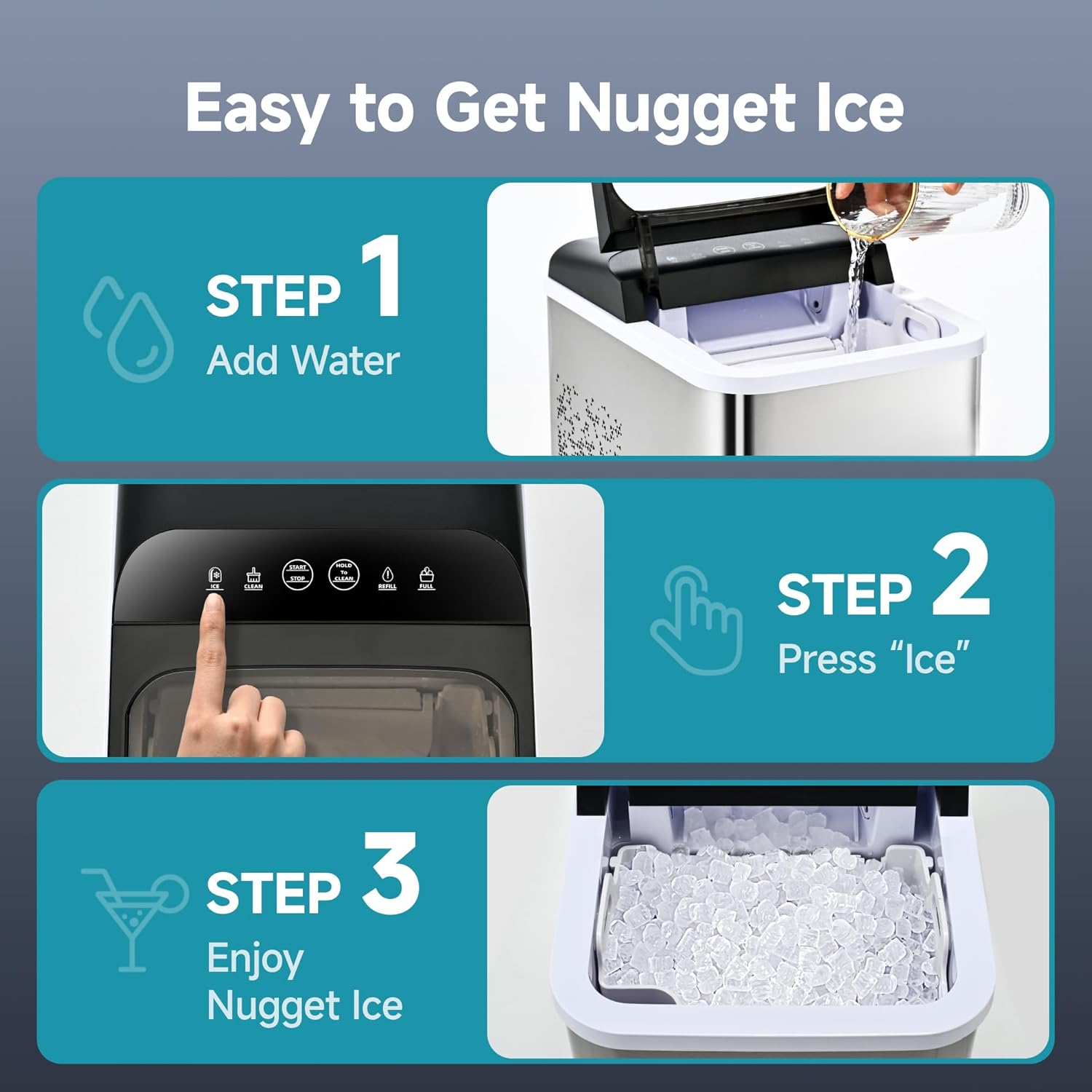 Countertop Nugget Ice Maker, Ready in 8 Mins, 35lbs/24H, Self‑Cleaning Portable Sonic Ice Machine with Ice Scoop & Basket, Chewable Pellet Ice for Home Party RV Camping