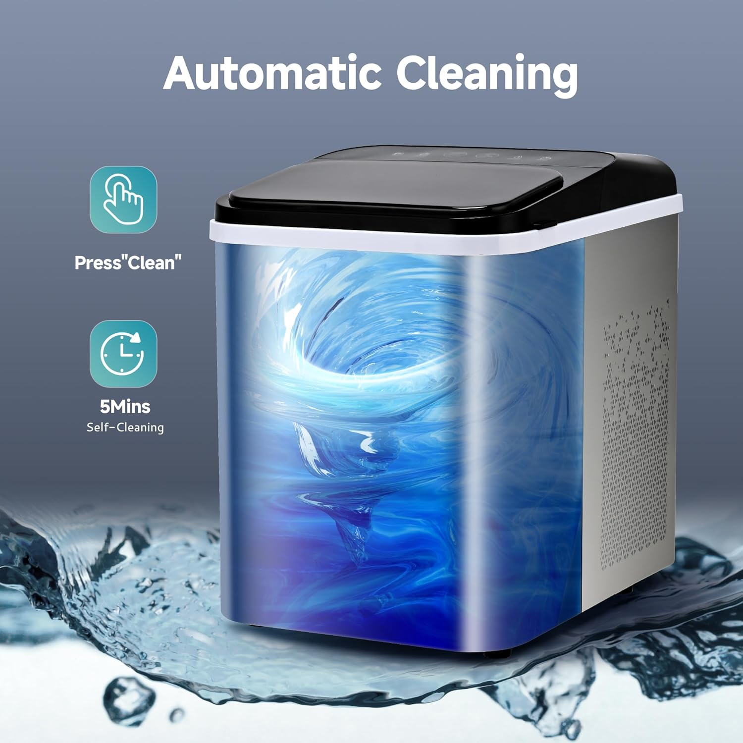 Countertop Nugget Ice Maker, Ready in 8 Mins, 35lbs/24H, Self‑Cleaning Portable Sonic Ice Machine with Ice Scoop & Basket, Chewable Pellet Ice for Home Party RV Camping