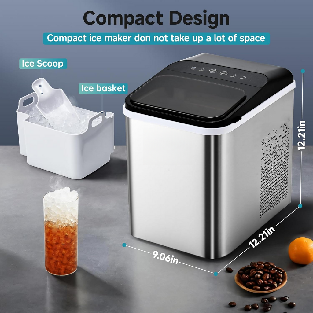 Countertop Nugget Ice Maker, Ready in 8 Mins, 35lbs/24H, Self‑Cleaning Portable Sonic Ice Machine with Ice Scoop & Basket, Chewable Pellet Ice for Home Party RV Camping