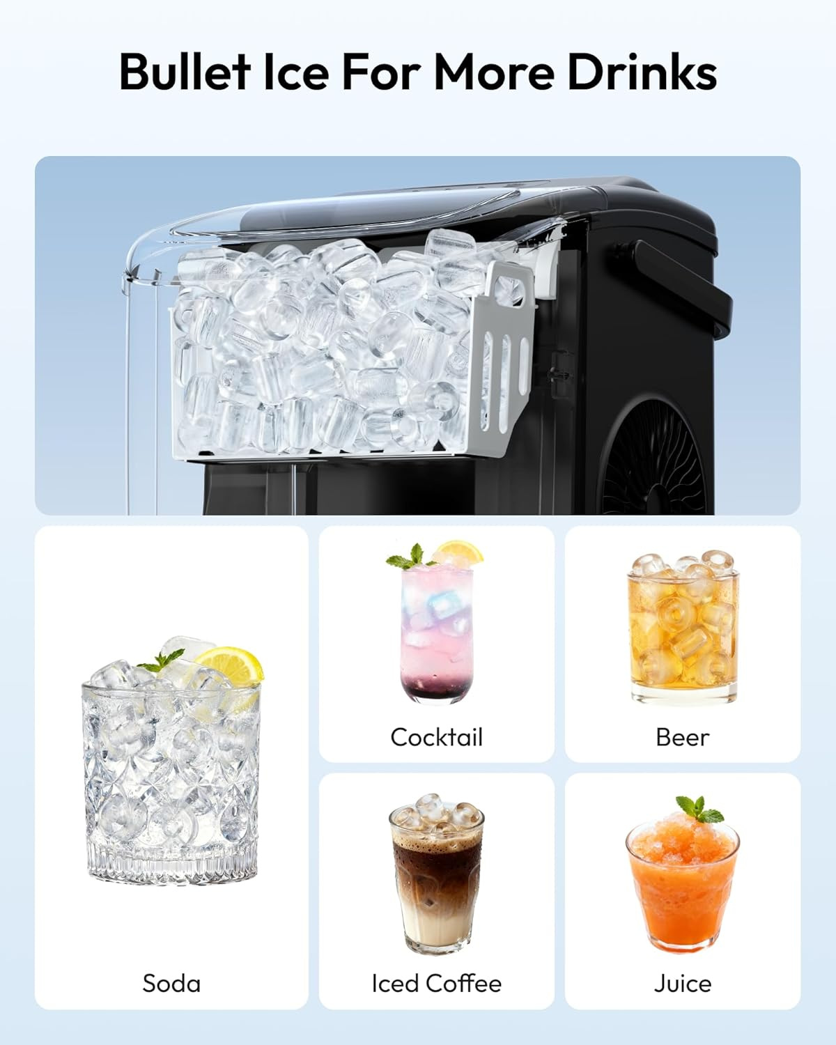 Black Countertop Ice Maker Machine with Carry Handle, 26lbs/24Hrs Production, 9 Ice Cubes Ready in 6 Mins, Auto‑Cleaning Portable Ice Maker with Basket and Scoop for Home Kitchen Camping RV