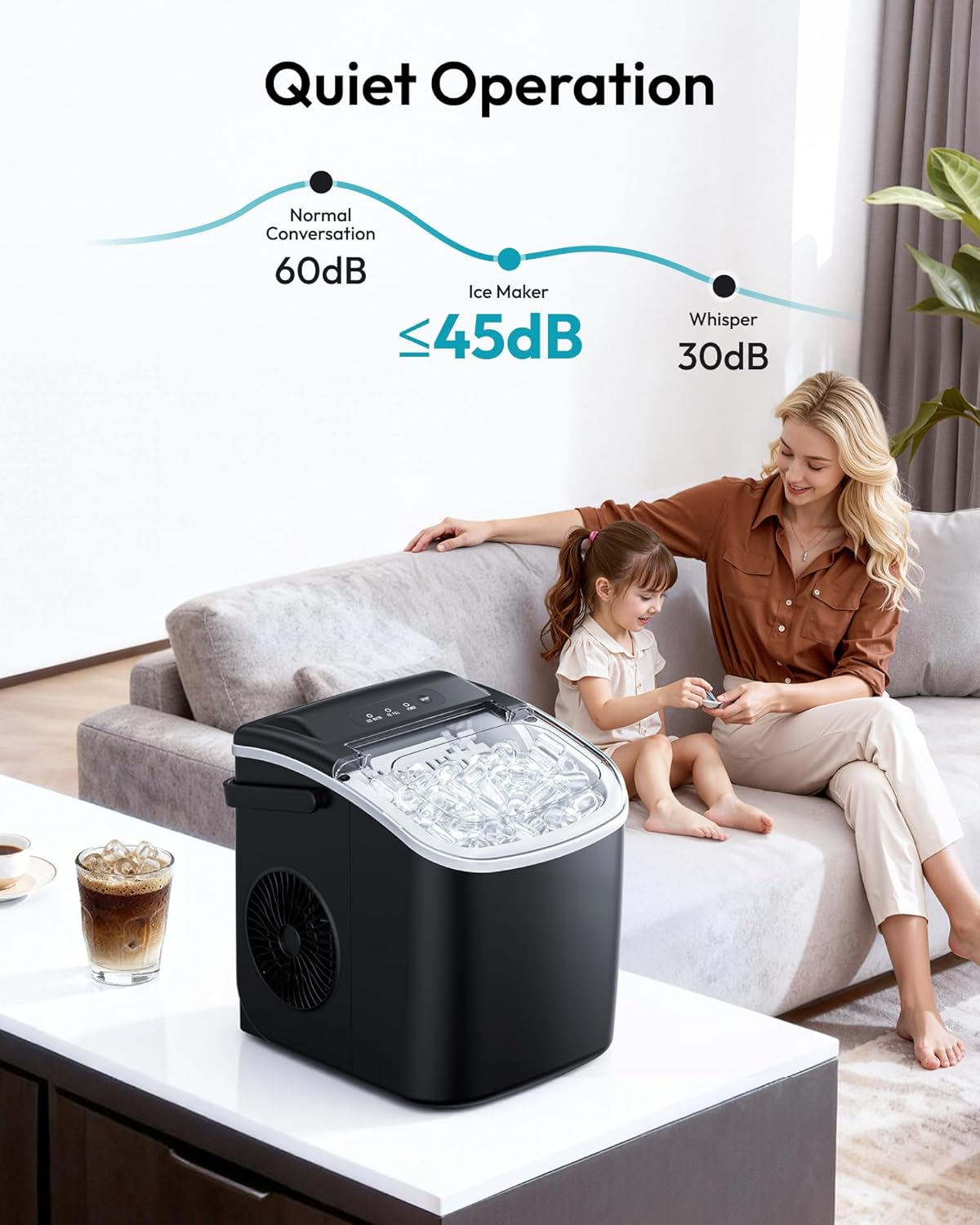 Black Countertop Ice Maker Machine with Carry Handle, 26lbs/24Hrs Production, 9 Ice Cubes Ready in 6 Mins, Auto‑Cleaning Portable Ice Maker with Basket and Scoop for Home Kitchen Camping RV