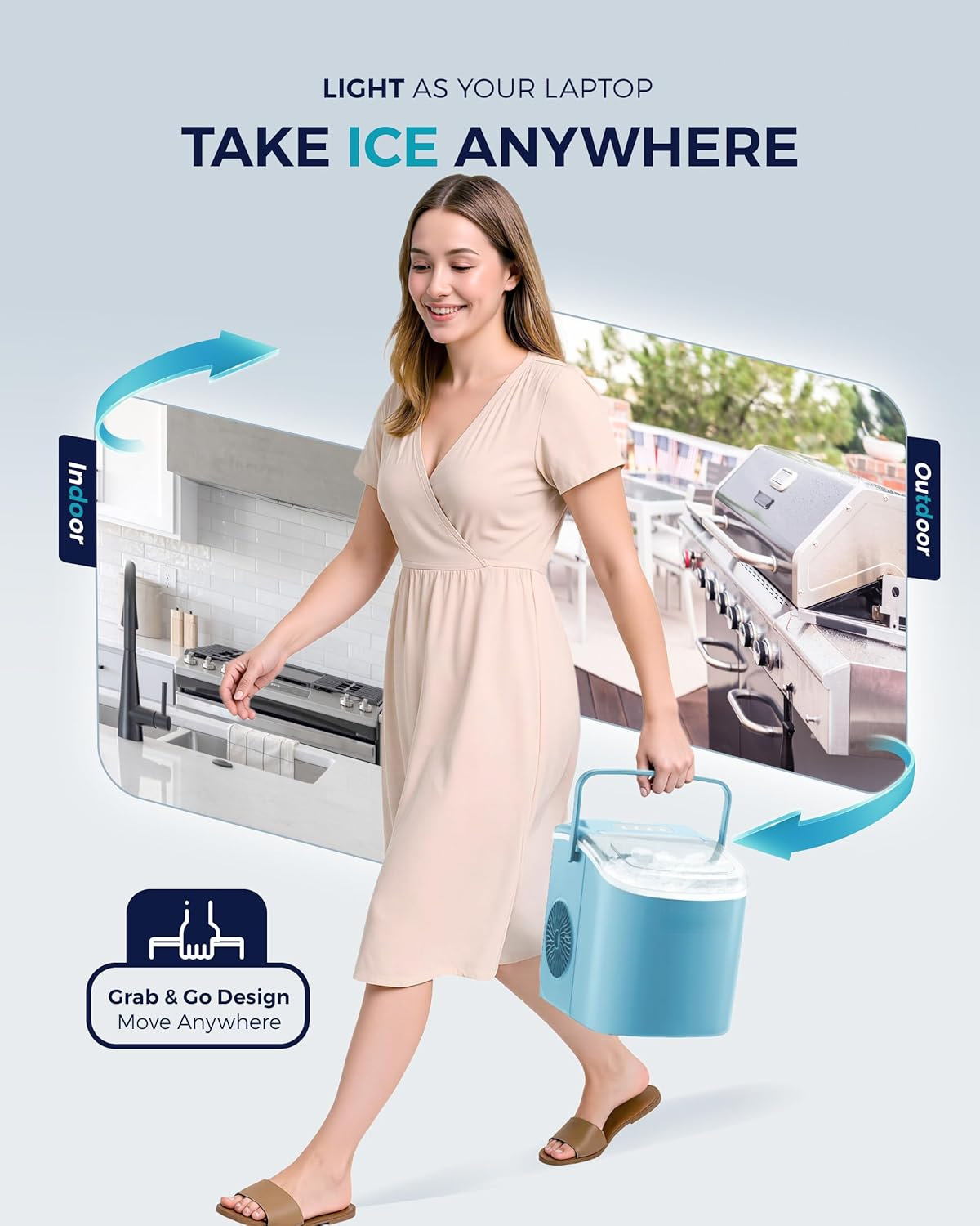 Countertop Ice Maker Machine with Carry Handle, 26lbs/24Hrs Production, 9 Ice Cubes Ready in 6 Mins, Auto‑Cleaning Portable Ice Maker with Basket and Scoop for Home Kitchen Camping RV