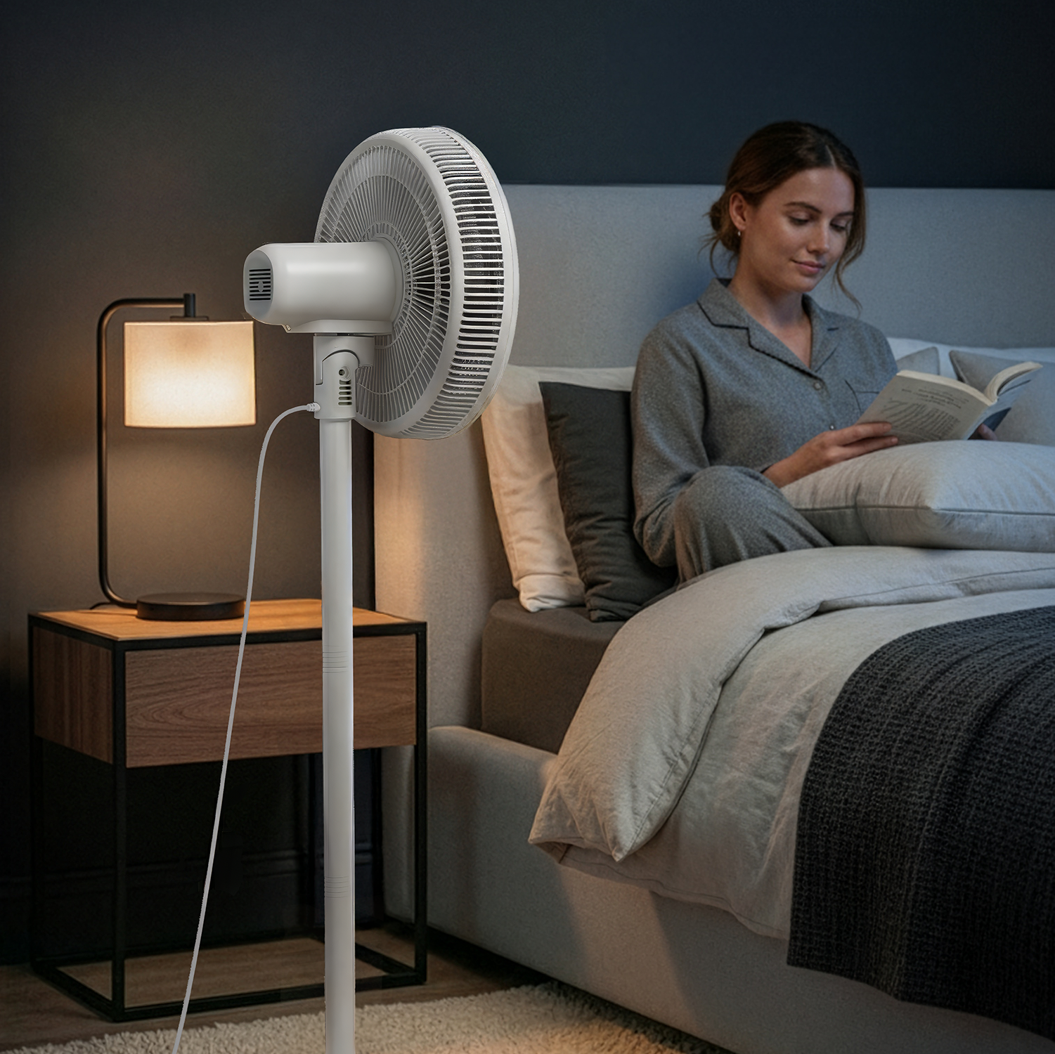 AirFlo™ Slim 43" Hybrid Pedestal Fan - Ultra- Quiet Air Circulator - White