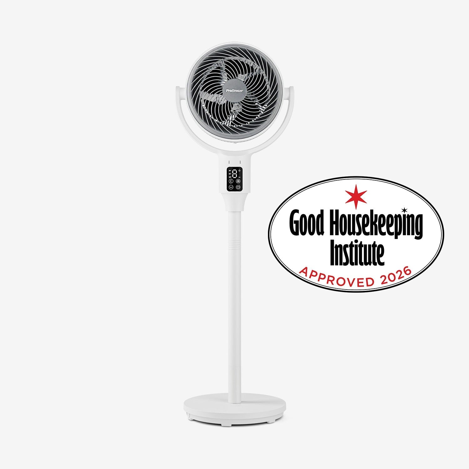 AirFlo™ 43" Hybrid Pedestal Fan - Ultra-Quiet Air Circulator - White/Grey