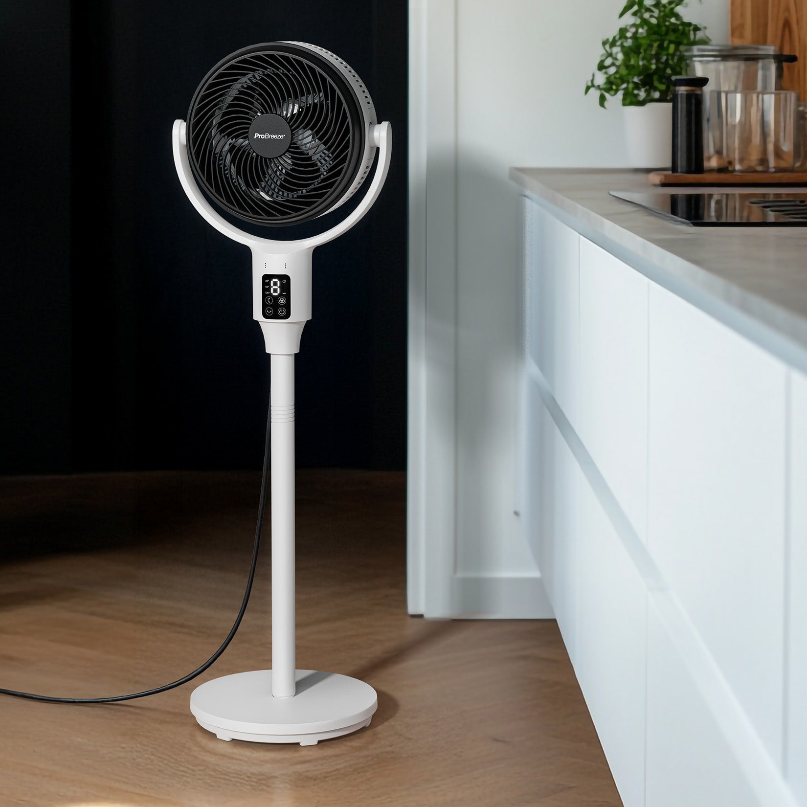 AirFlo™ 43" Smart Hybrid Pedestal Fan - Ultra-Quiet Air Circulator - White/Black