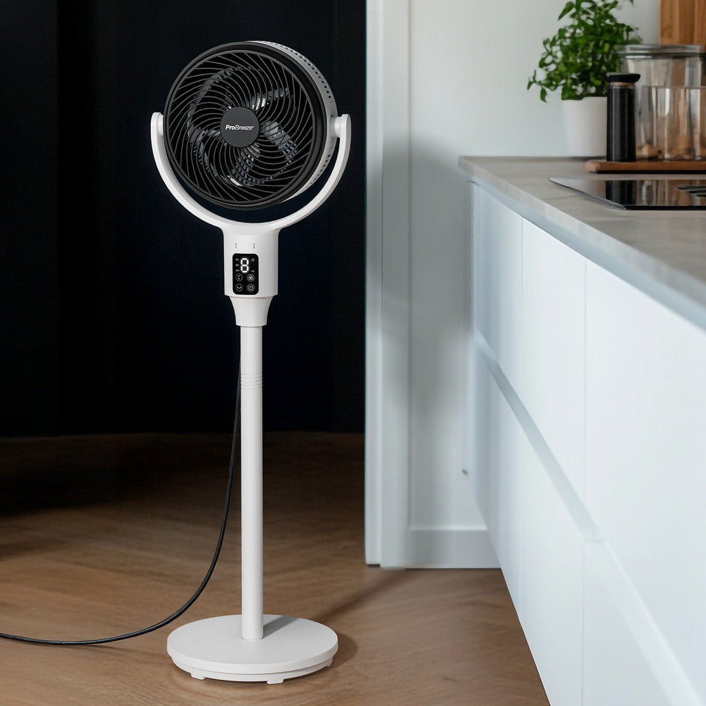 AirFlo™ 43" Hybrid Pedestal Fan - Ultra-Quiet Air Circulator - White/Black