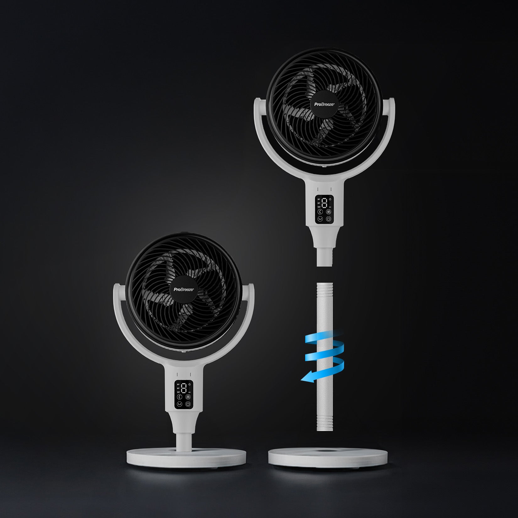 AirFlo™ 43" Smart Hybrid Pedestal Fan - Ultra-Quiet Air Circulator - White/Black