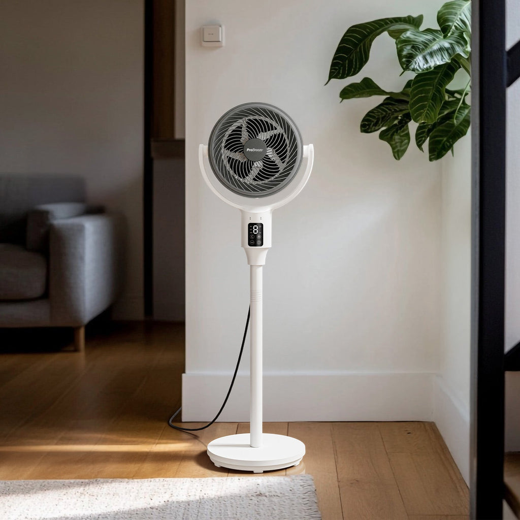 AirFlo™ 43" Hybrid Pedestal Fan - Ultra-Quiet Air Circulator - White/Grey
