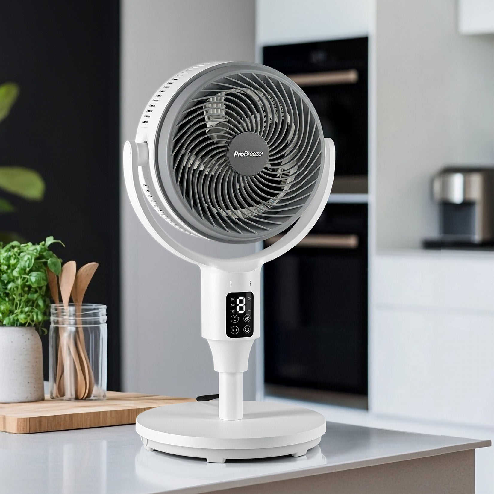 AirFlo™ 43" Hybrid Pedestal Fan - Ultra-Quiet Air Circulator - White/Grey