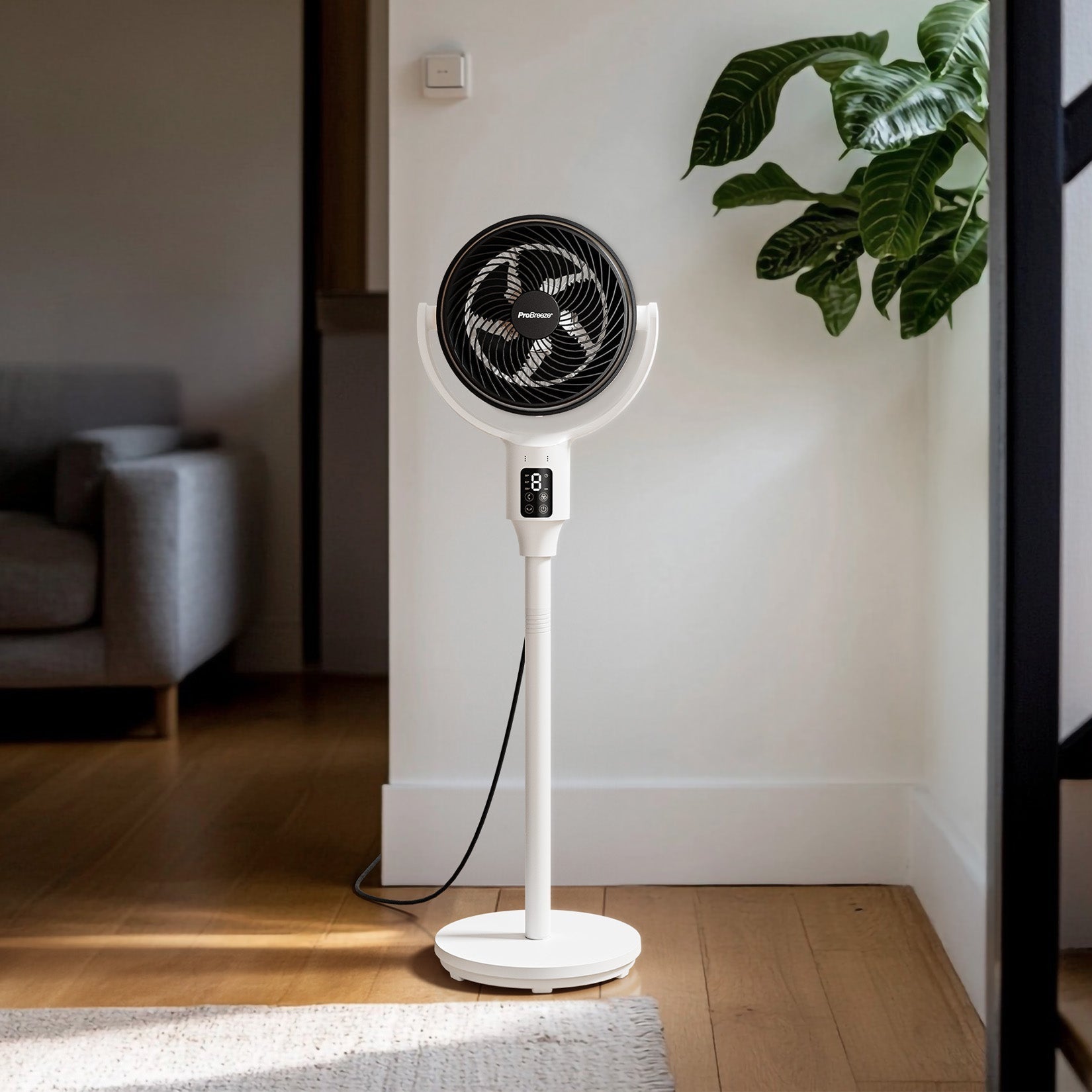 AirFlo™ 43" Smart Hybrid Pedestal Fan - Ultra-Quiet Air Circulator - White/Black