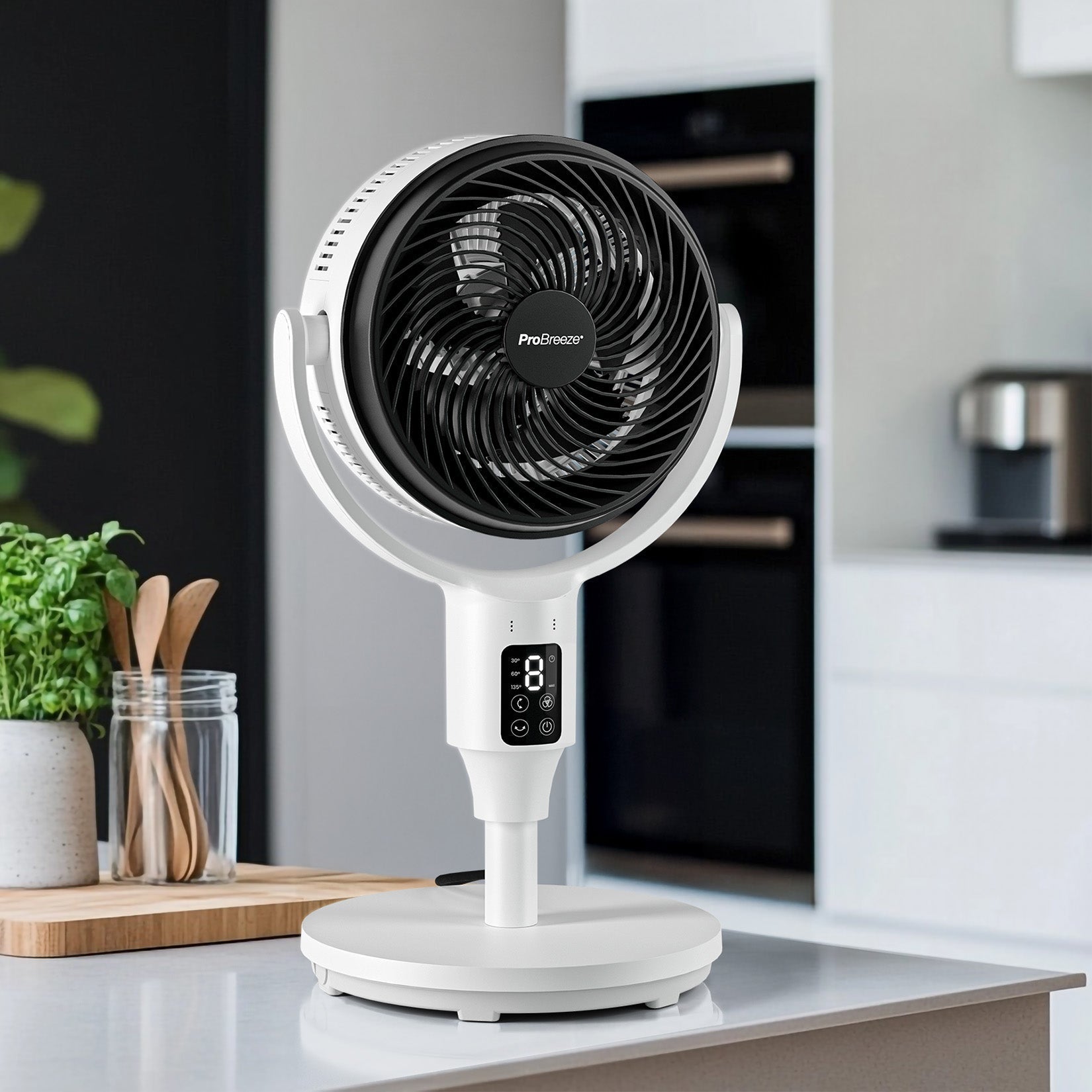 AirFlo™ 43" Smart Hybrid Pedestal Fan - Ultra-Quiet Air Circulator - White/Black