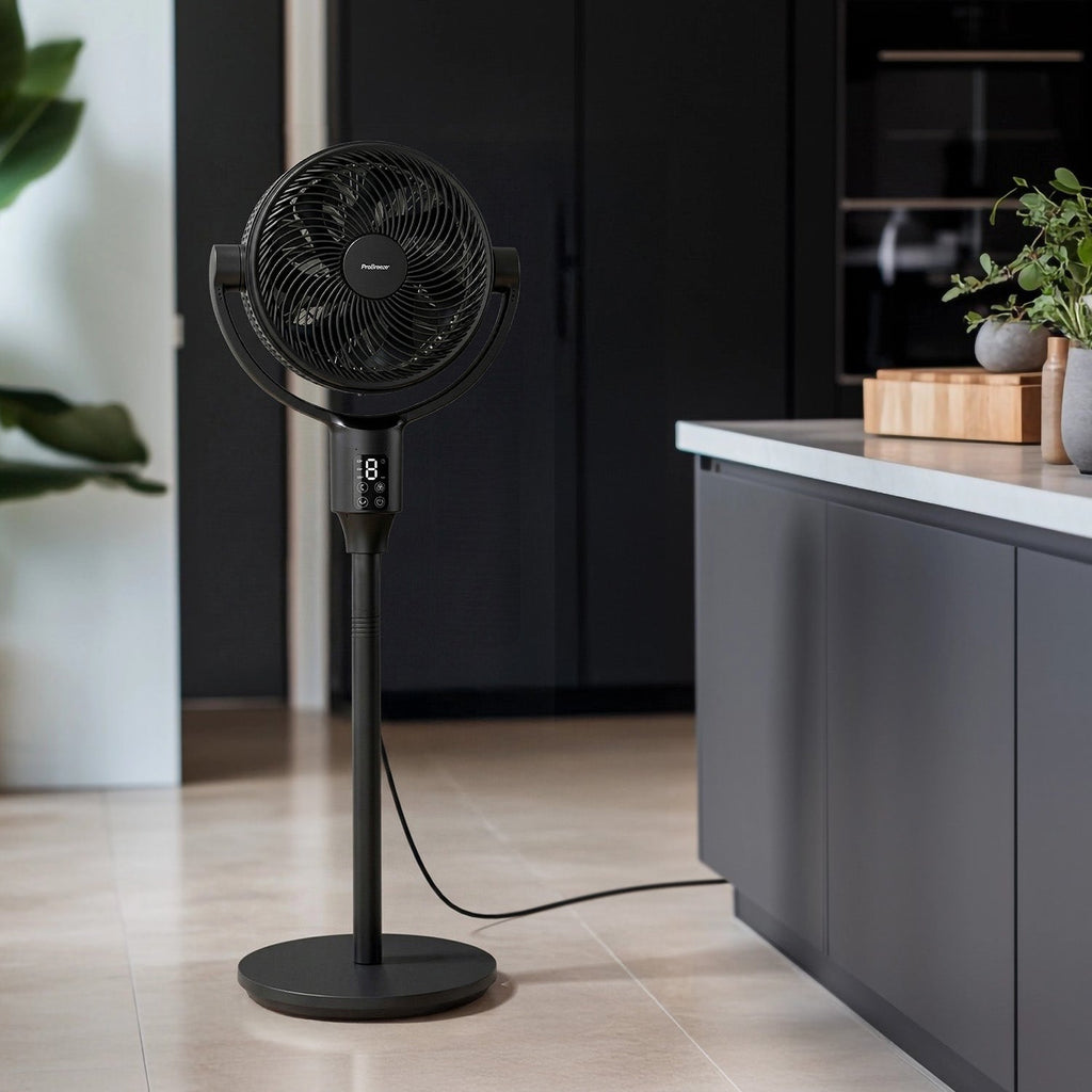AirFlo Plus™ 44" Smart Hybrid Pedestal Fan - Ultra-Quiet Air Circulator - Black
