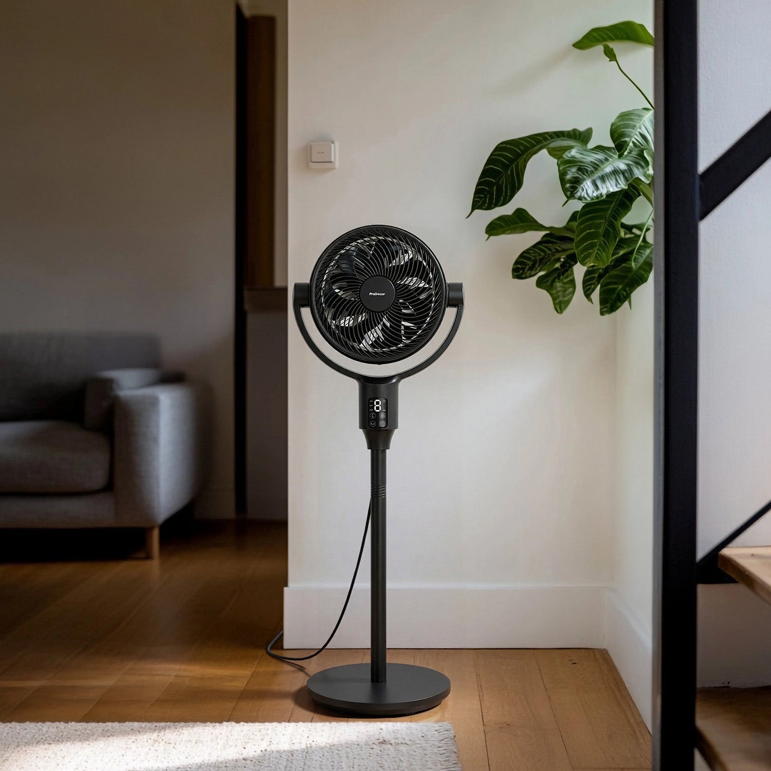 AirFlo Plus™ 44" Smart Hybrid Pedestal Fan - Ultra-Quiet Air Circulator - Black