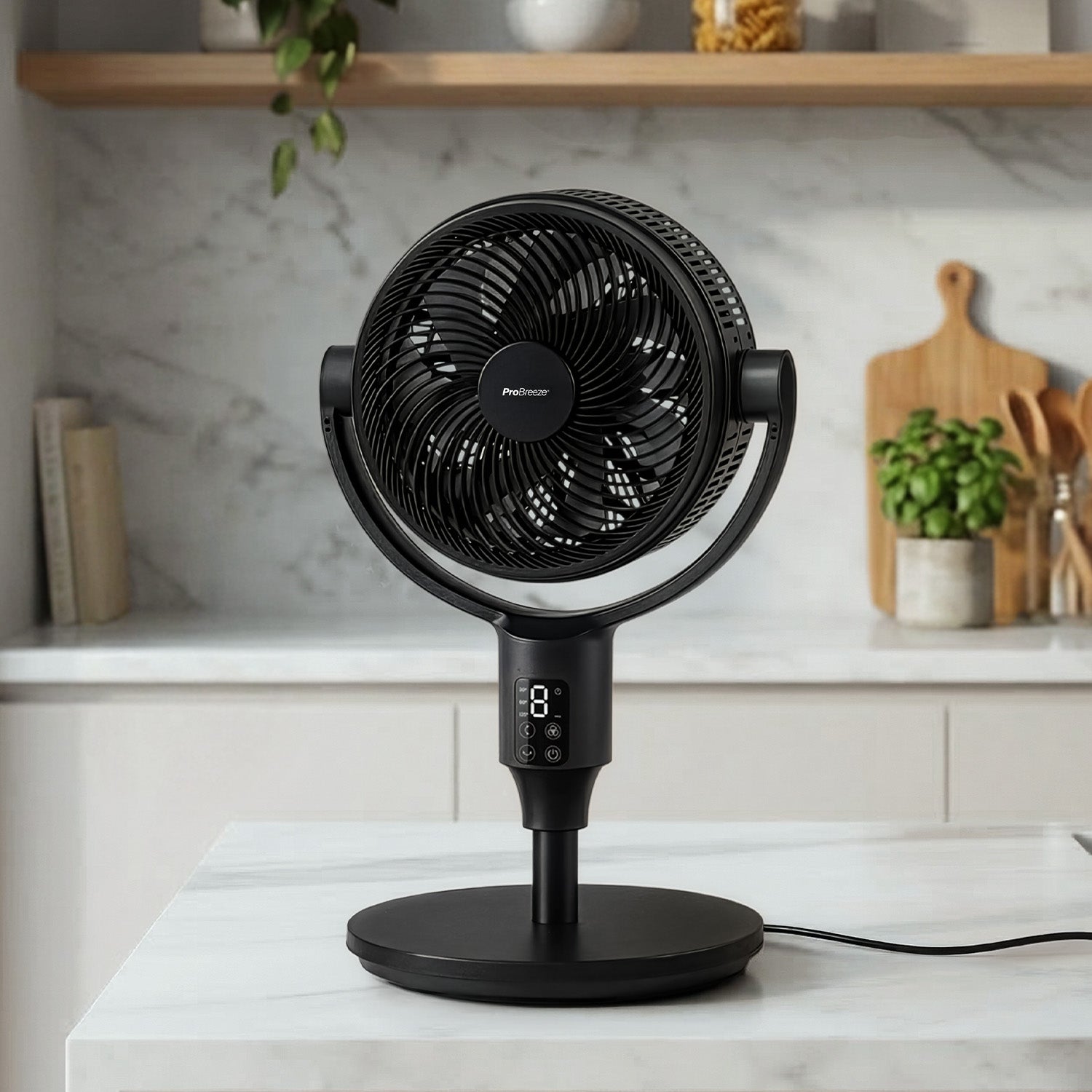 AirFlo Plus™ 44" Smart Hybrid Pedestal Fan - Ultra-Quiet Air Circulator - Black