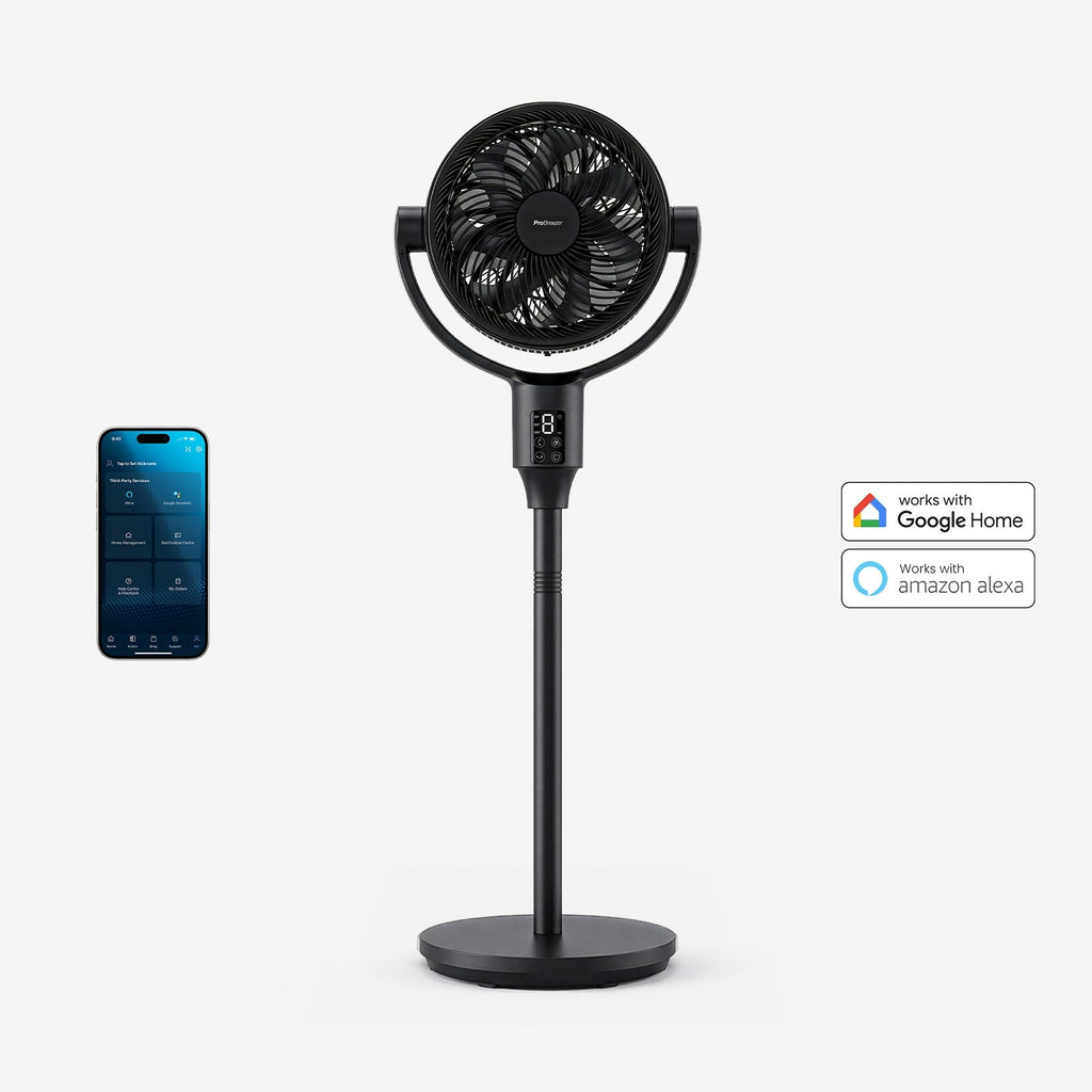 AirFlo Plus™ 44" Smart Hybrid Pedestal Fan - Ultra-Quiet Air Circulator - Black
