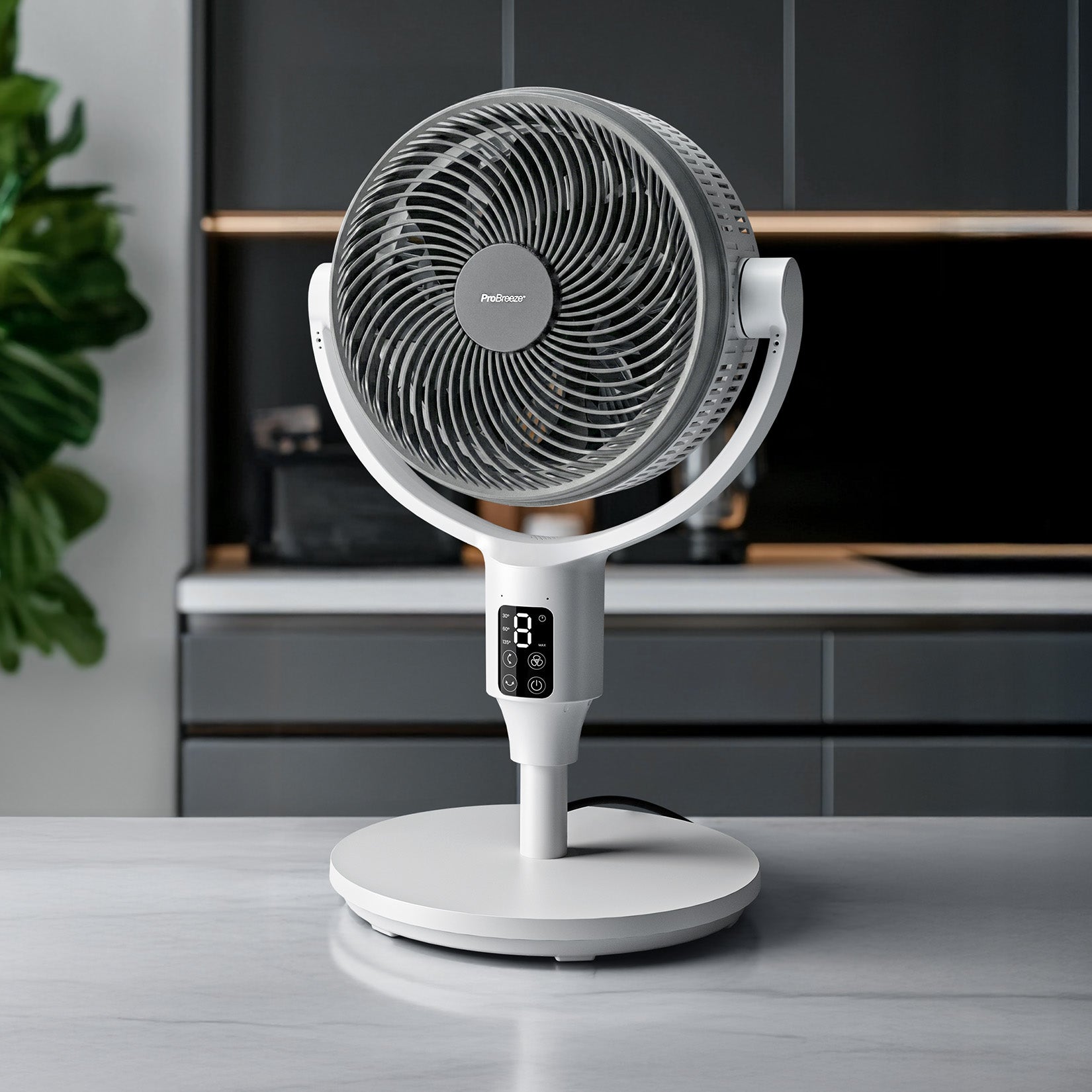 AirFlo Plus™ 44" Smart Hybrid Pedestal Fan - Ultra-Quiet Air Circulator - White/Grey