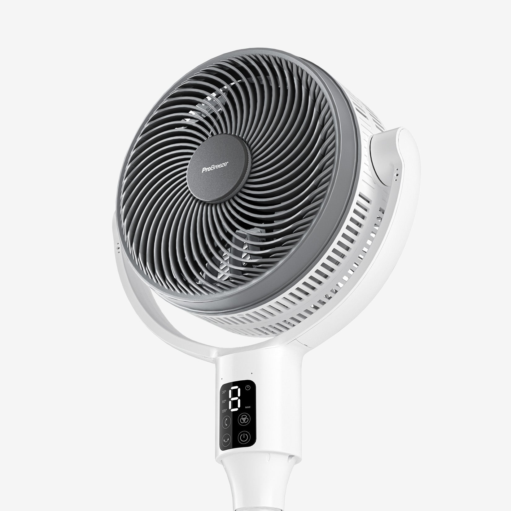 AirFlo Plus™ 44" Smart Hybrid Pedestal Fan - Ultra-Quiet Air Circulator - White/Grey