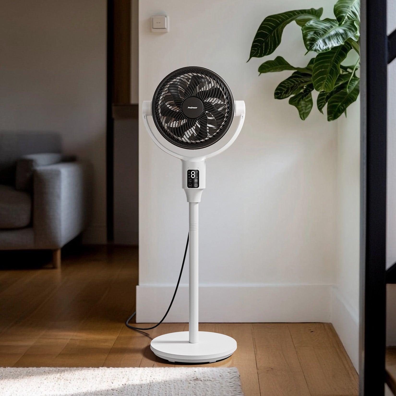 AirFlo Plus™ 44" Hybrid Pedestal Fan - Ultra-Quiet Air Circulator - White/Black