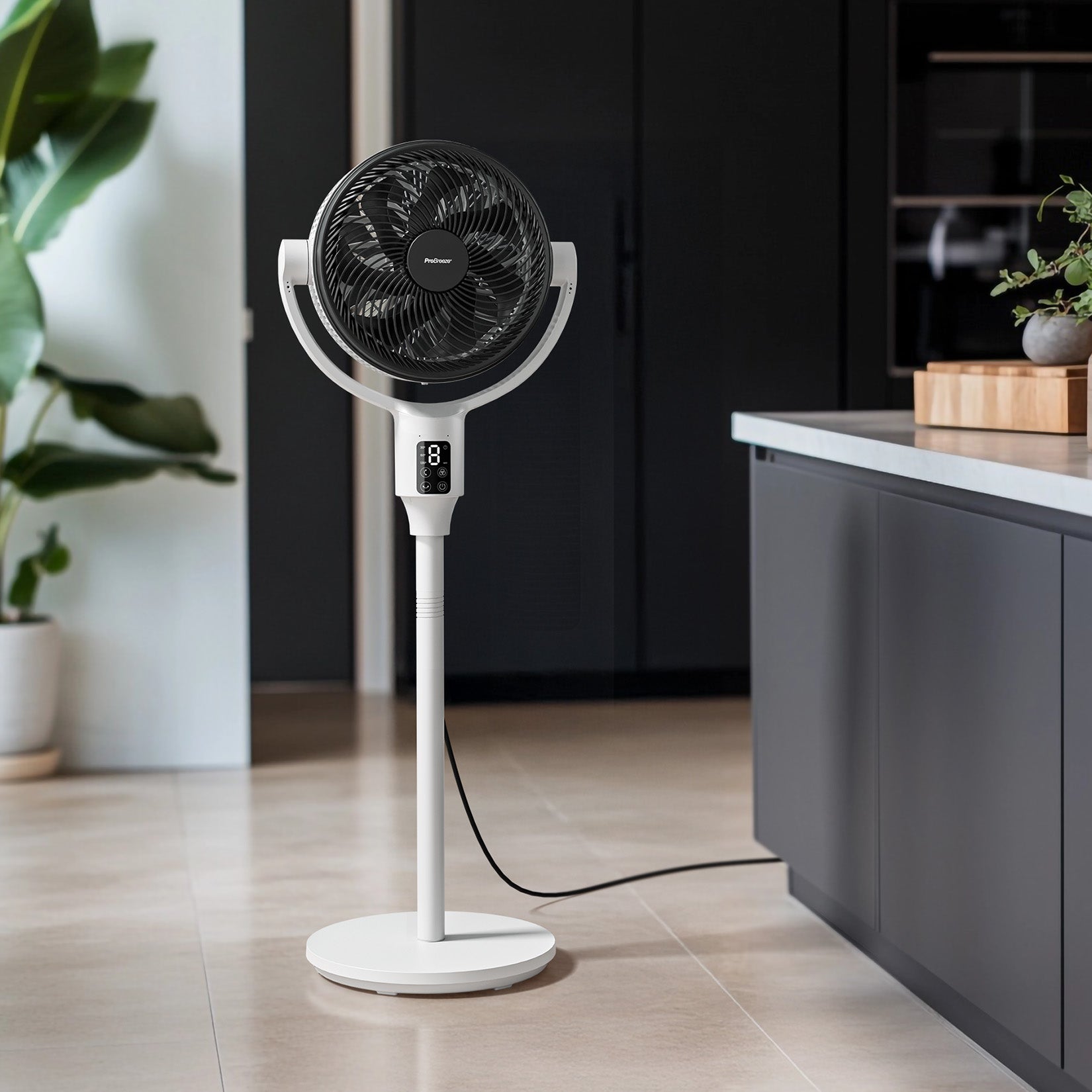 AirFlo Plus™ 44" Hybrid Pedestal Fan - Ultra-Quiet Air Circulator - White/Black