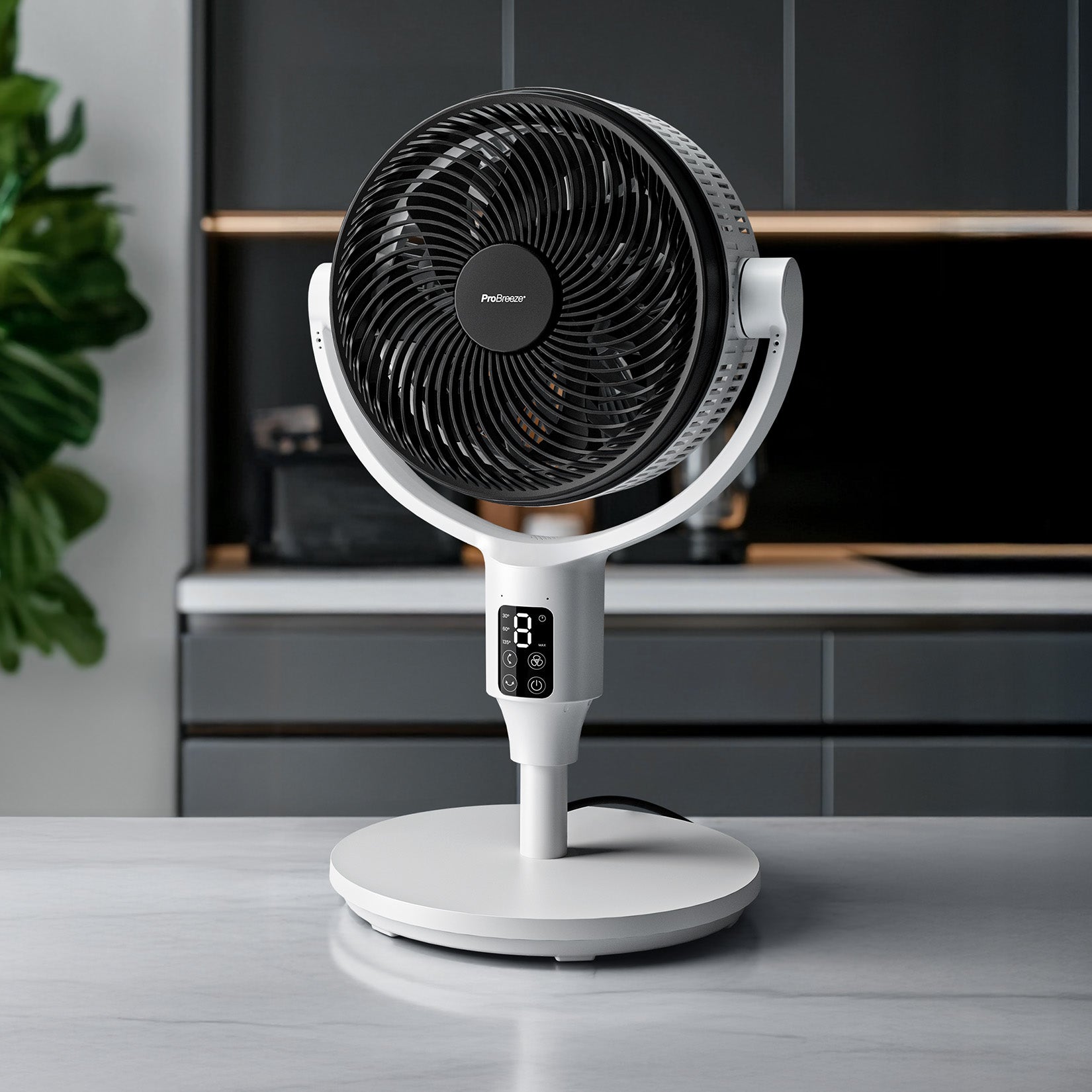 AirFlo Plus™ 44" Hybrid Pedestal Fan - Ultra-Quiet Air Circulator - White/Black