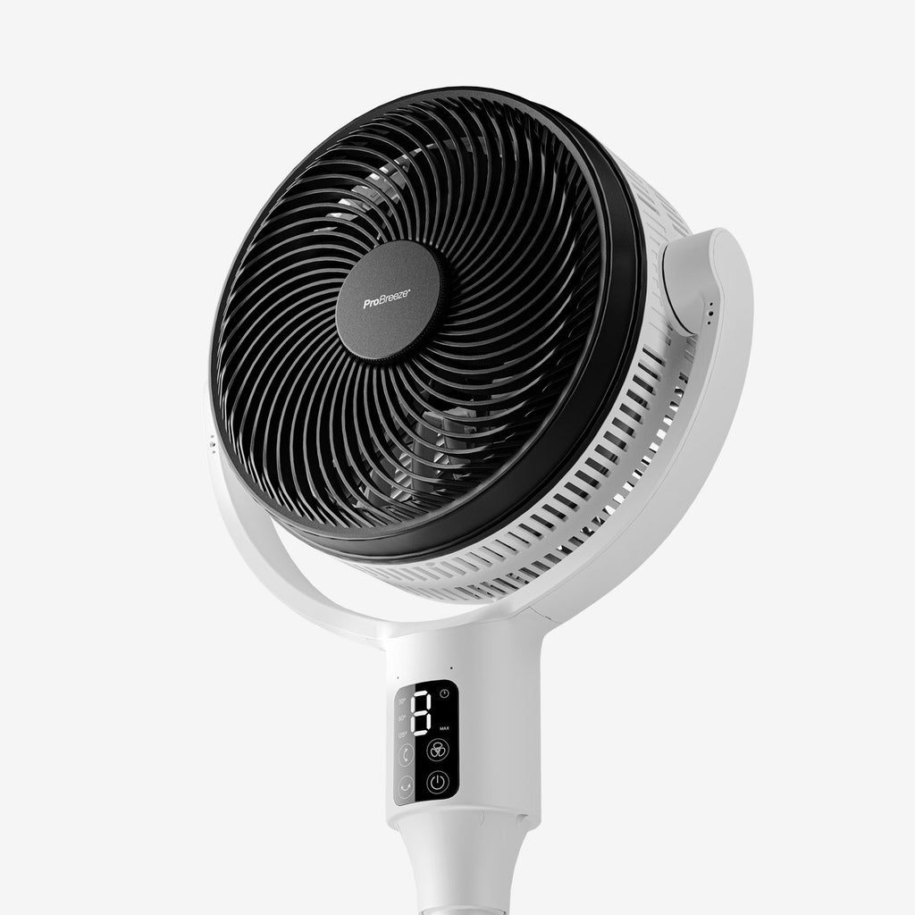 AirFlo Plus™ 44" Smart Hybrid Pedestal Fan - Ultra-Quiet Air Circulator - White/Black